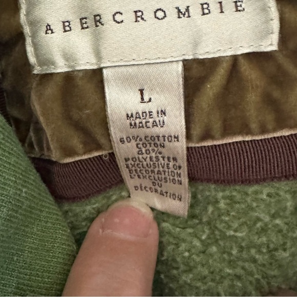 Abercrombie & Fitch Hoodie Spell Out Moose Pullover Hoodie Y2K Green Women Large - Picture 6 of 8